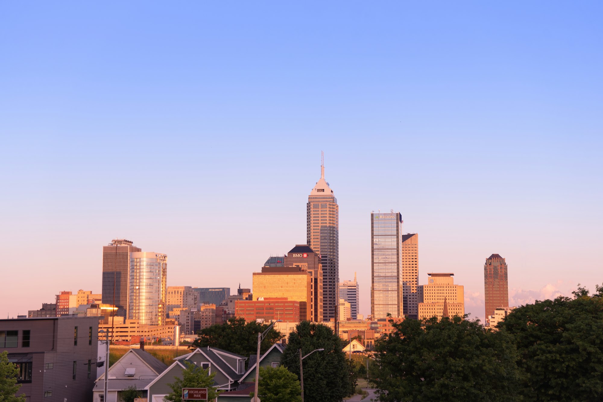 The Indianapolis skyline at golden hour